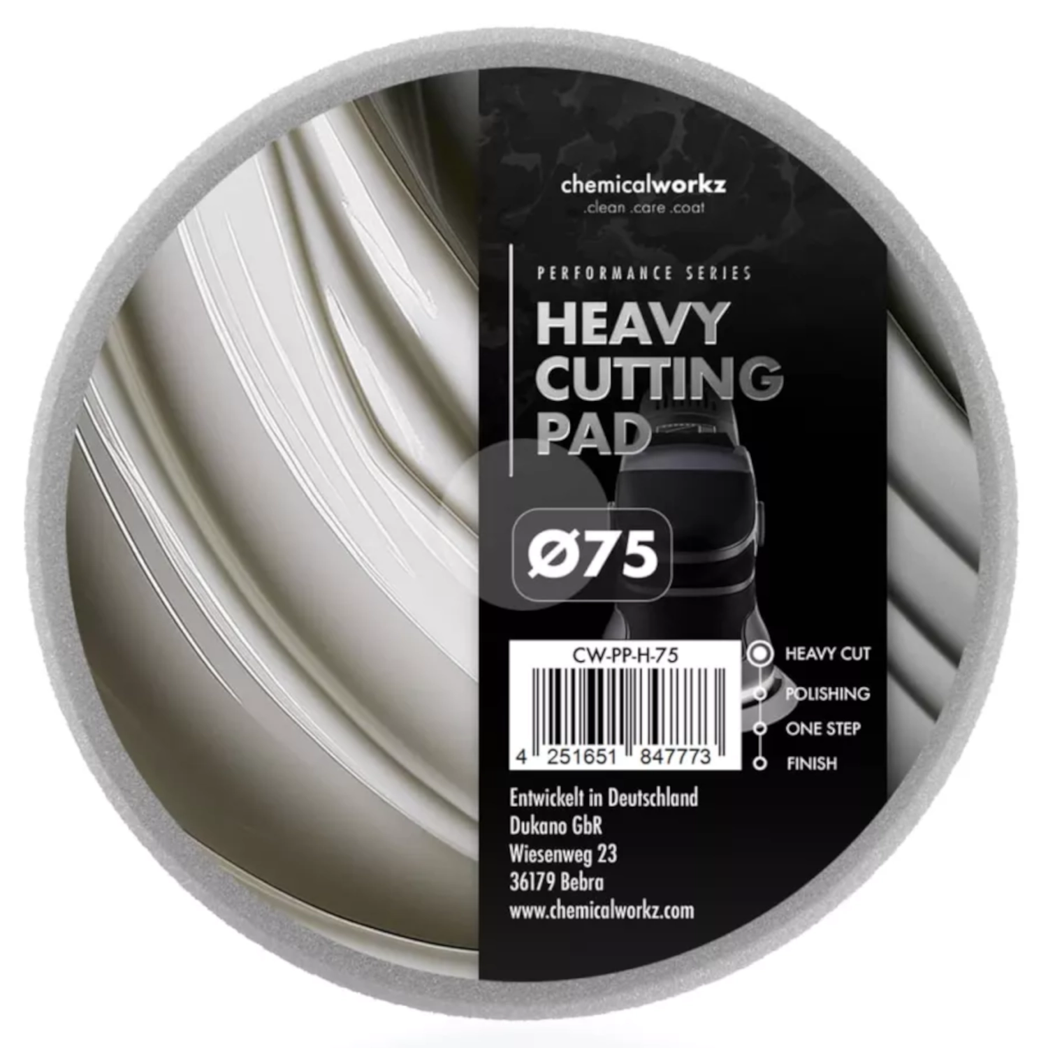 Grey Heavy Cutting Foam Pad 75mm hard polishing pad for rotary polisher, ChemicalWorkz New