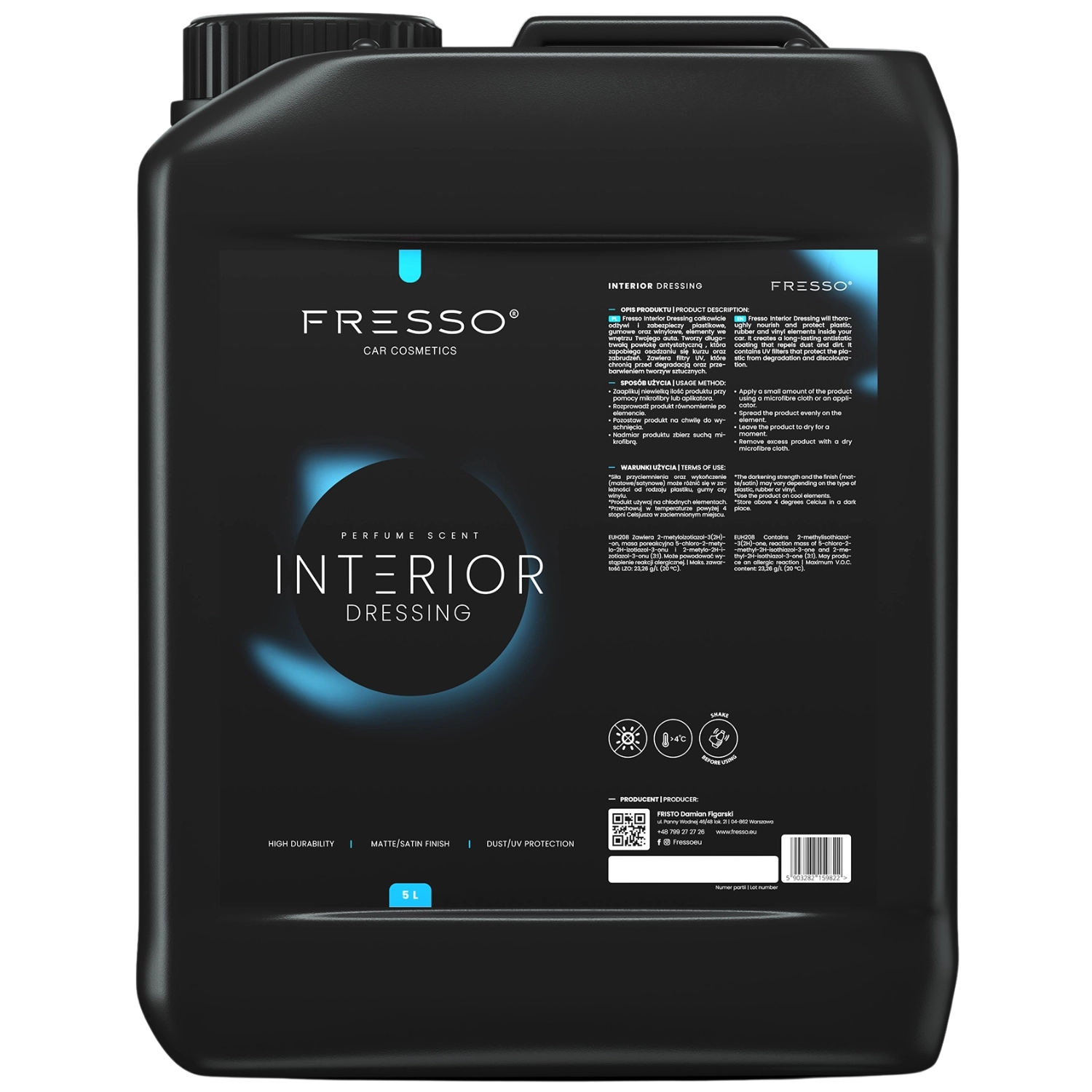 Fresso Interiörvård 5L kanna med matt satinfinish för invändiga plastdetaljer och instrumentpanel
