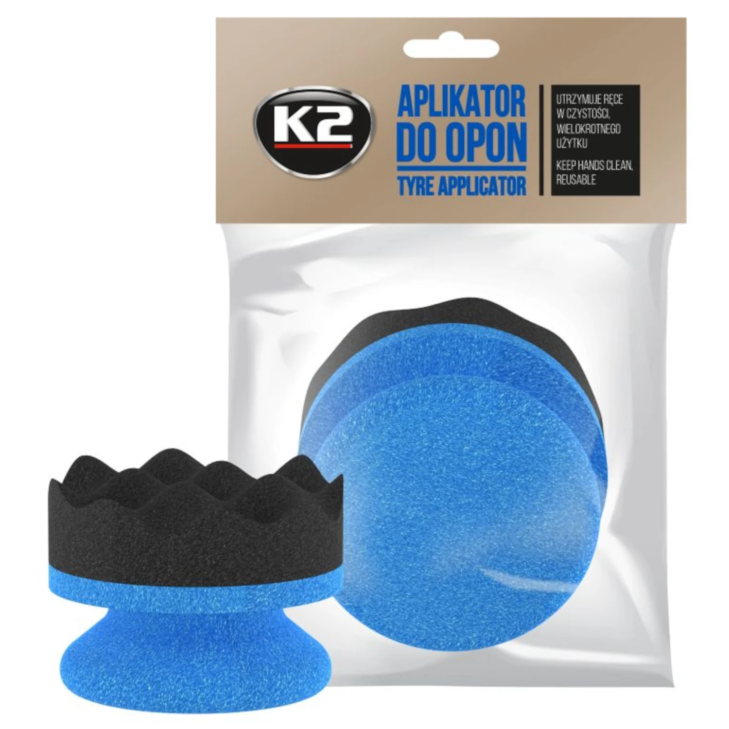 Tire dressing applicator sponge with hard foam handle and soft wavy surface, K2 K2000098