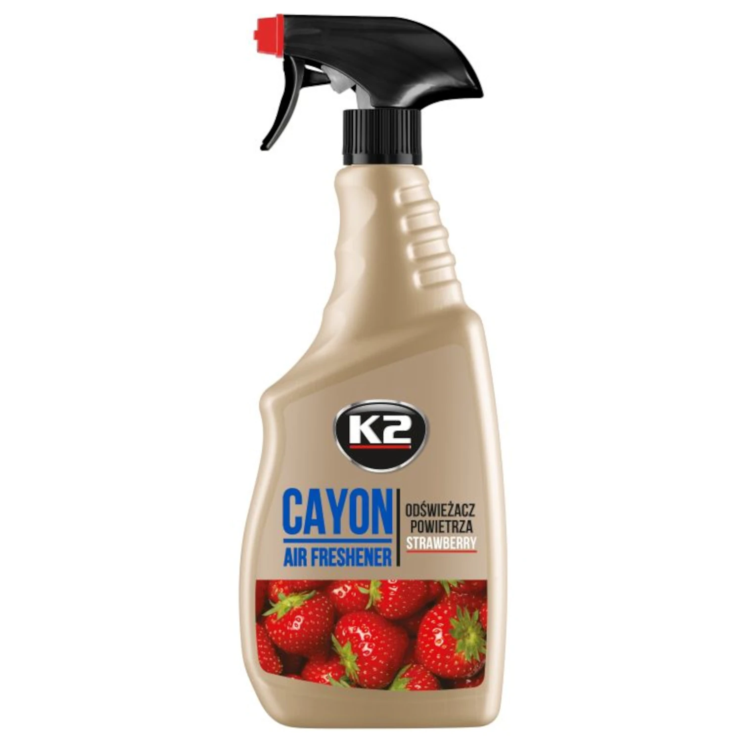 Luftfräschare spray K2 Cayon med jordgubbsdoft 700ml flaska för bil, hem och kontor