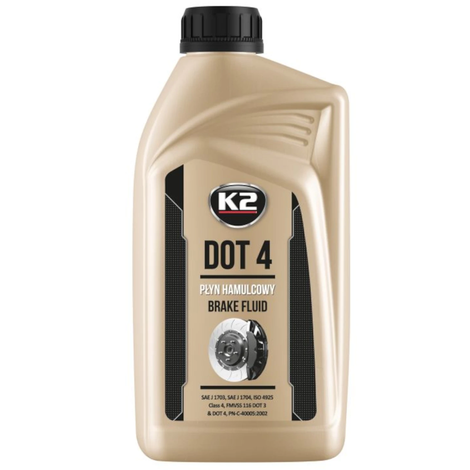 K2 Synthetic Brake Fluid DOT 4 1L bottle for hydraulic braking systems