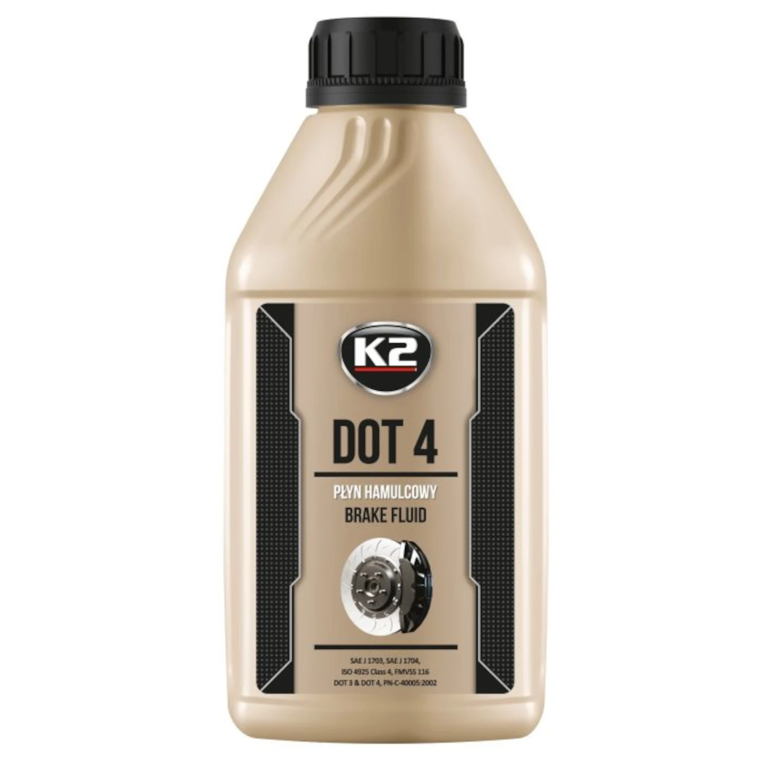 Bottle of K2 Brake Fluid DOT 4 Fully Synthetic 500ml with high boiling point for ABS and ESP systems