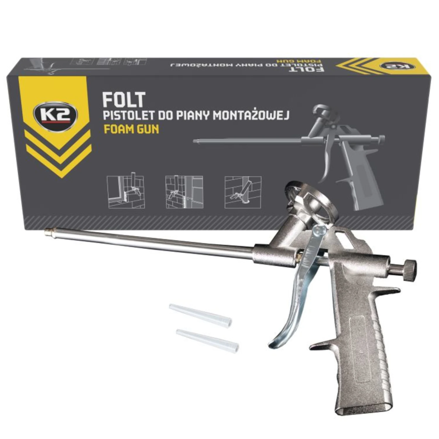 Skumpistol för monteringsskum med aluminiumkropp och justerbart flöde från K2