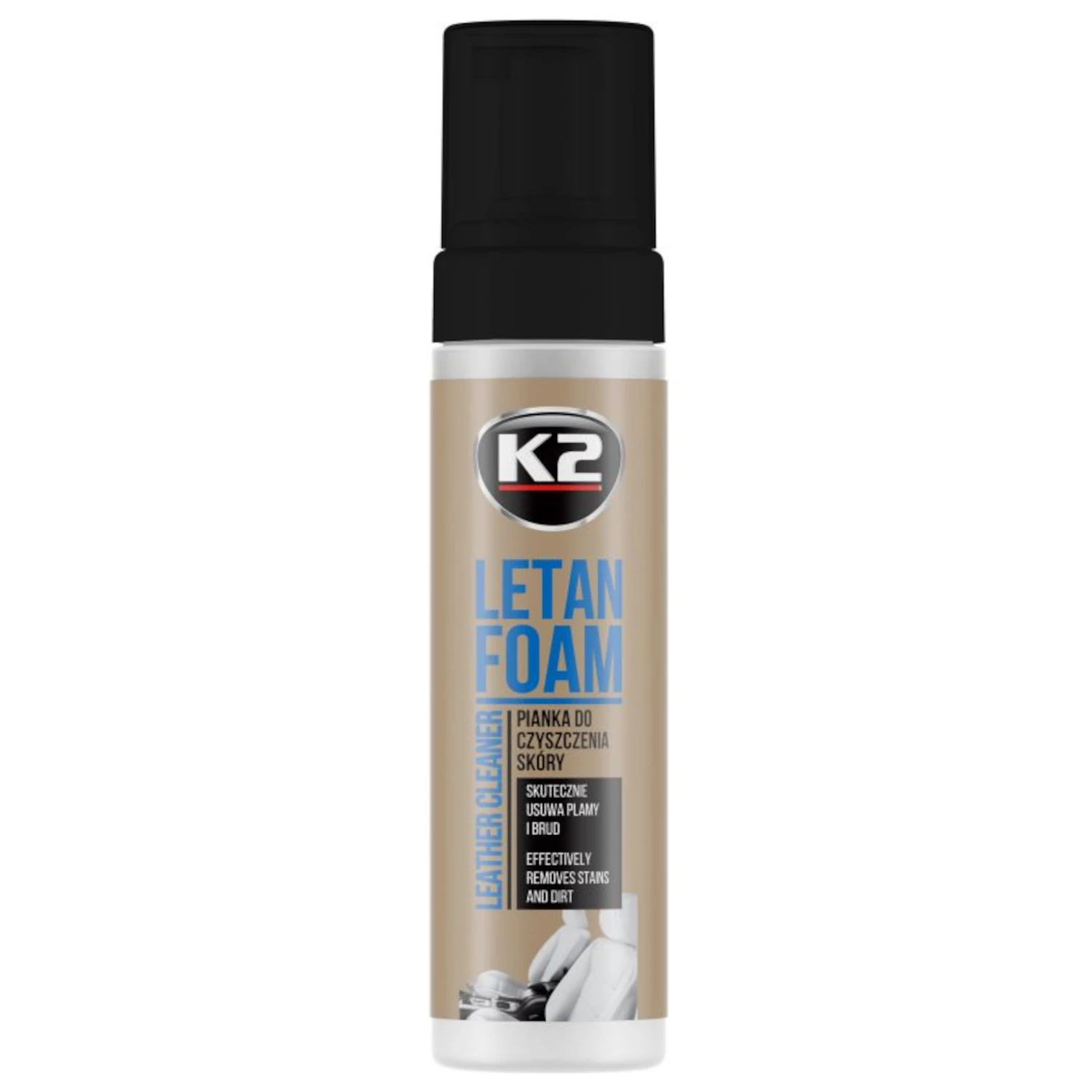 Läderklädseltvättskum K2 Letan Foam 200ml aktivt skum för bilklädsel och rattöverdrag