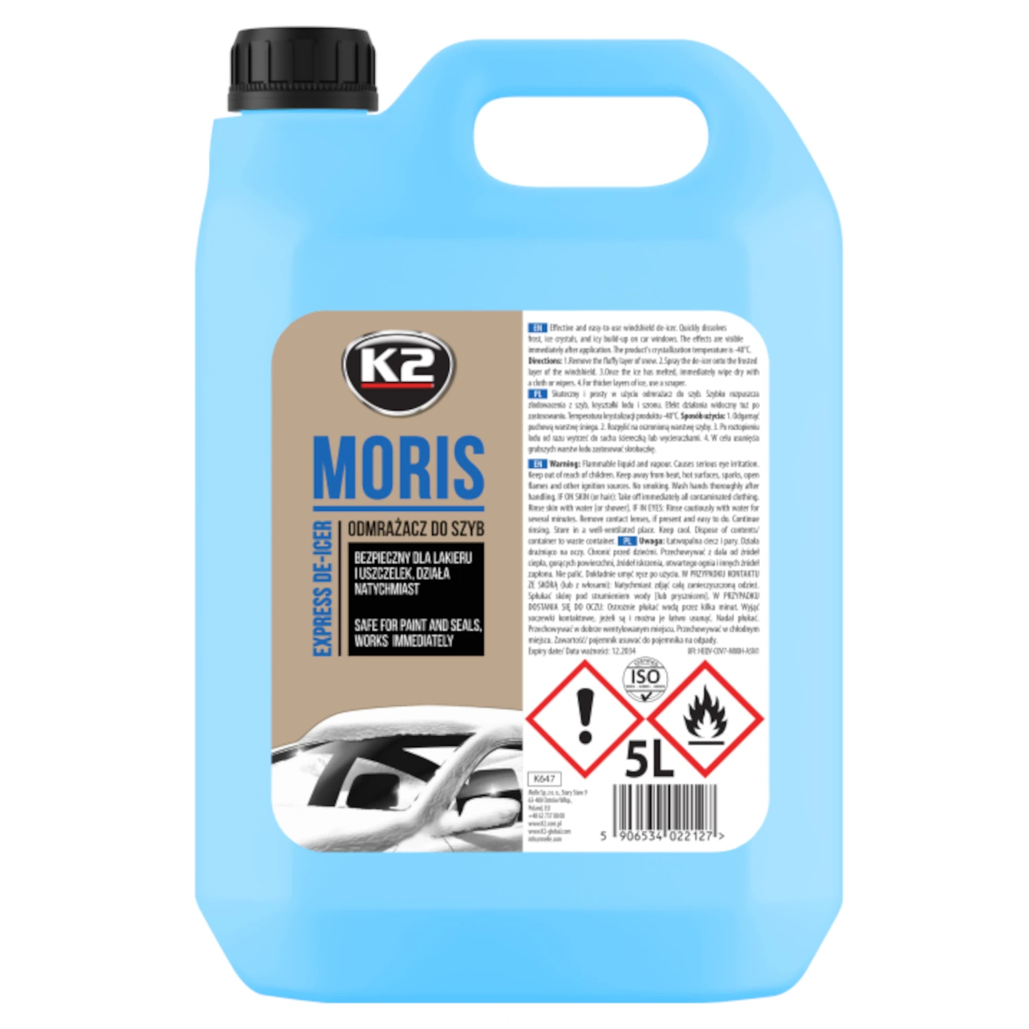 Avisningsspray 5L dunk från K2 för vindruta, effektiv till -40°C, skonsam mot glas och lack