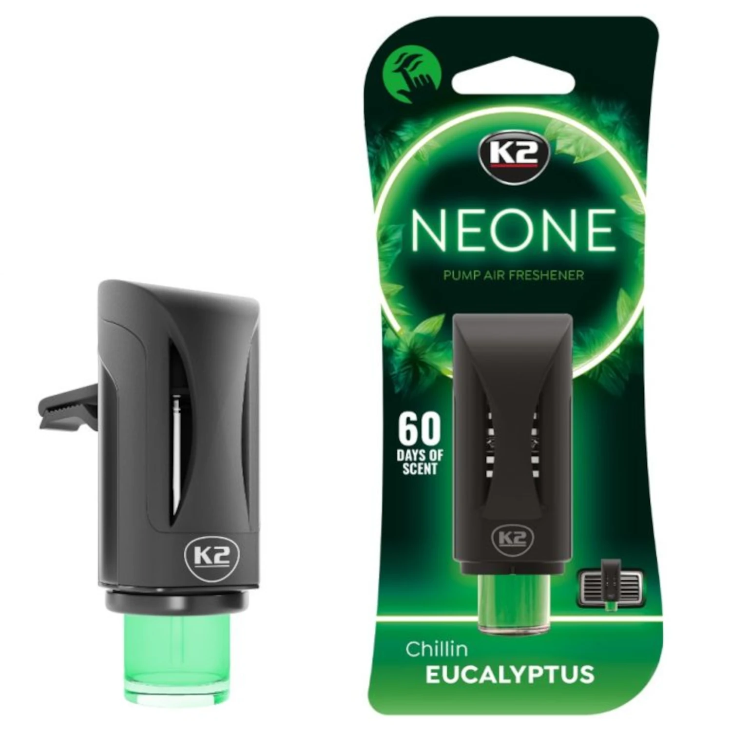 K2 Neone car air freshener with adjustable scent intensity for vehicle cabin