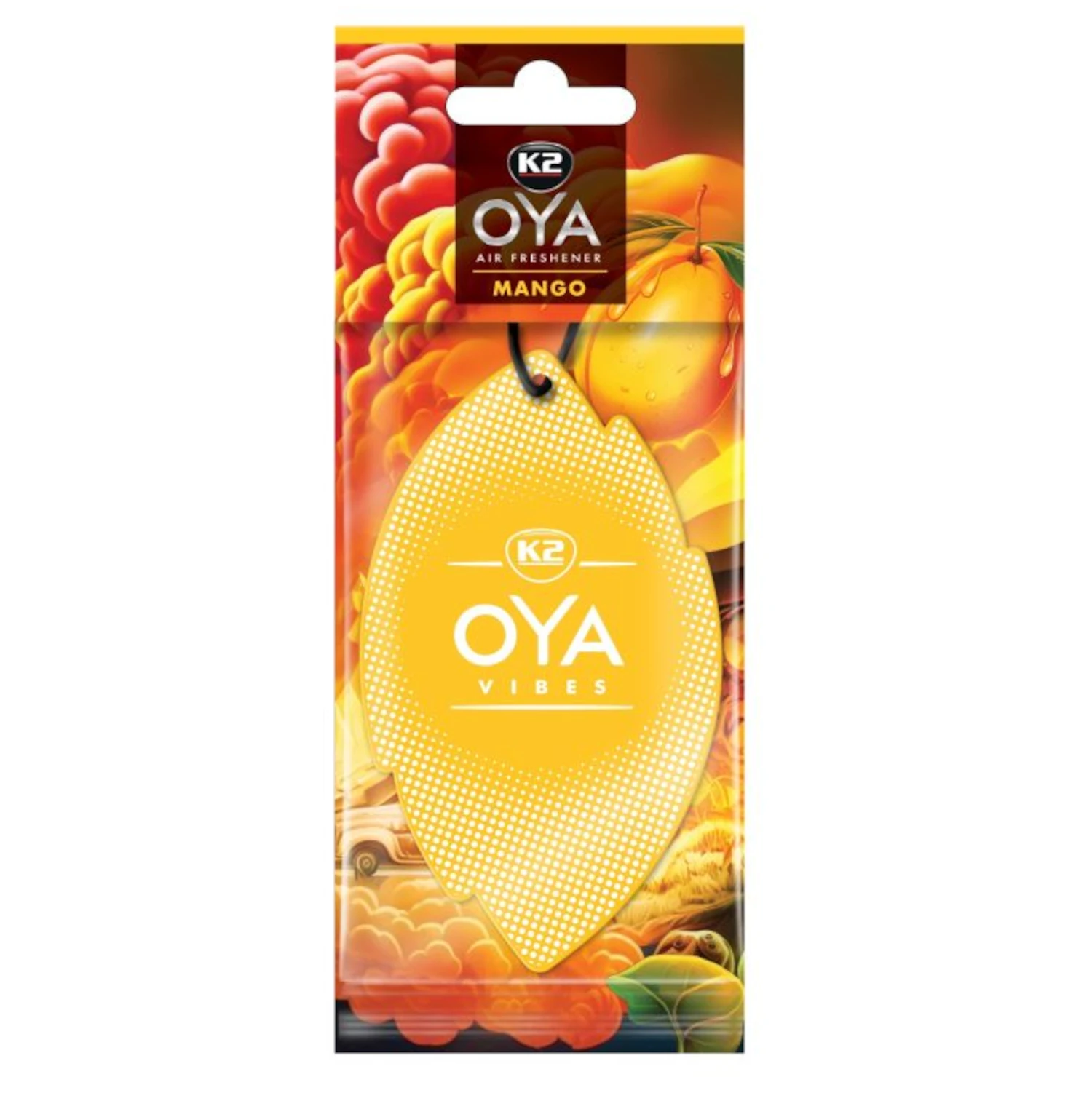 Hängande K2 bilparfym med mango och ananas doft för backspegel och bilkabin