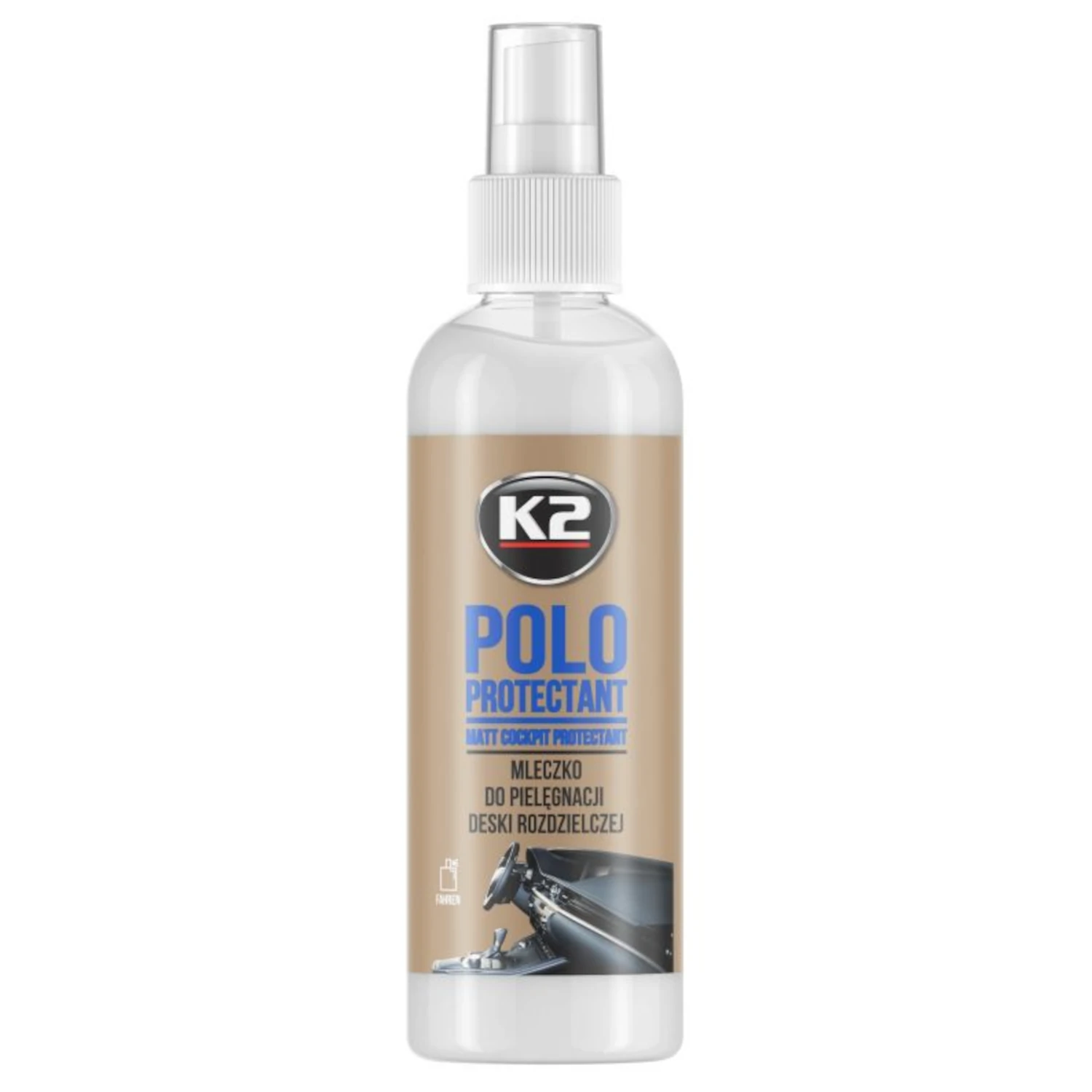 Dashboard Protectant 250ml by K2 with matt/semi-matte finish and UV protection for car plastic trim