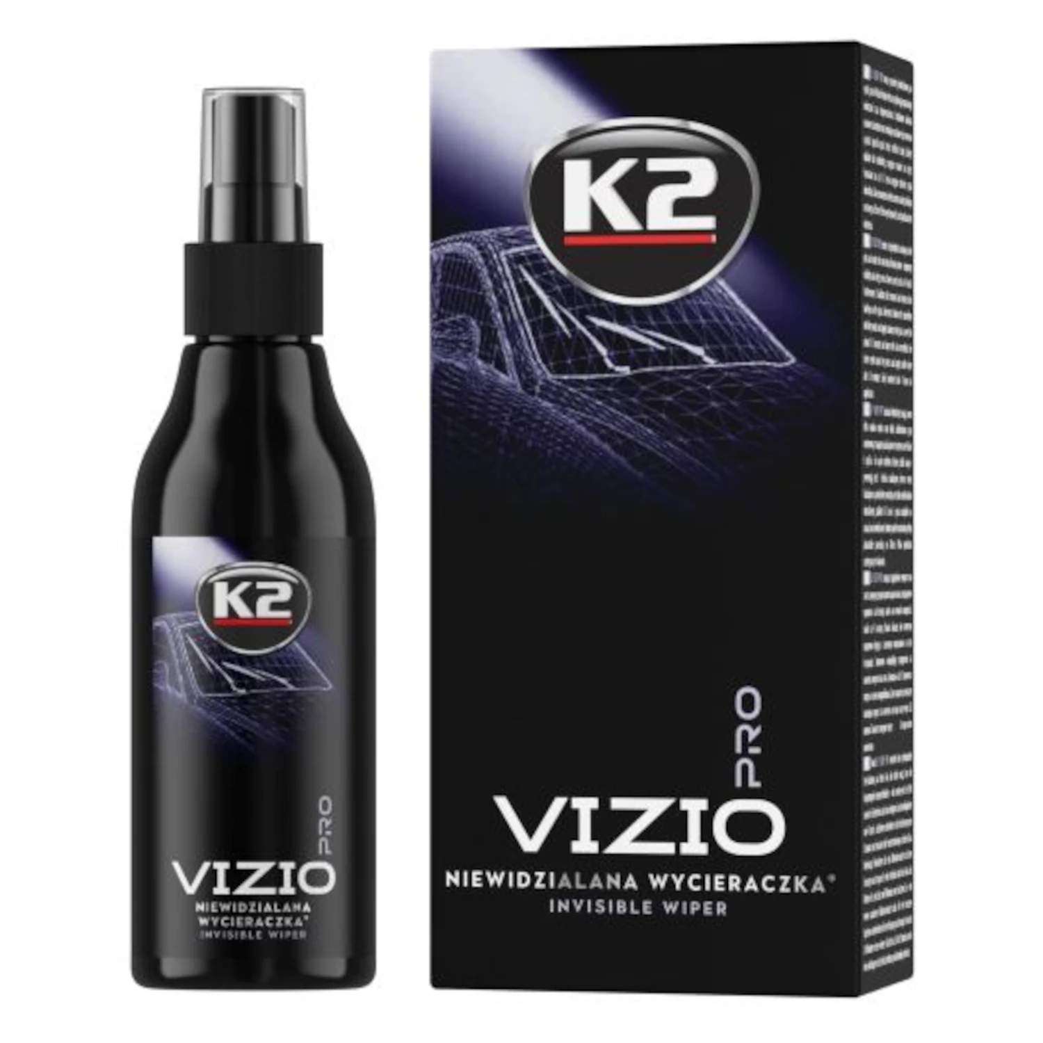 K2 Vizio Pro invisible windscreen coating 150ml bottle, hydrophobic and frost-protective treatment for car windscreens