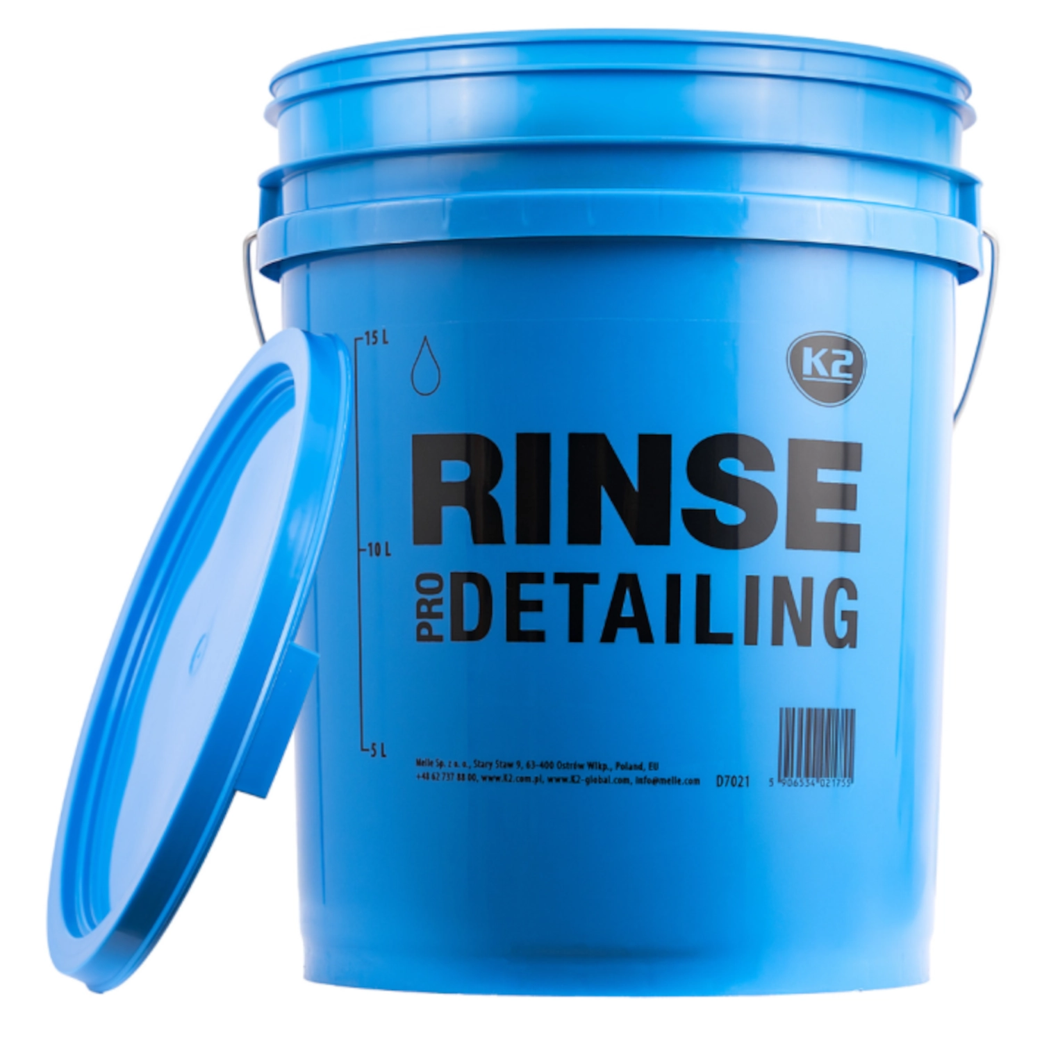 Blue K2 Rinse Bucket 20 litres HDPE with RINSE marking and graduated scale for two-bucket wash method