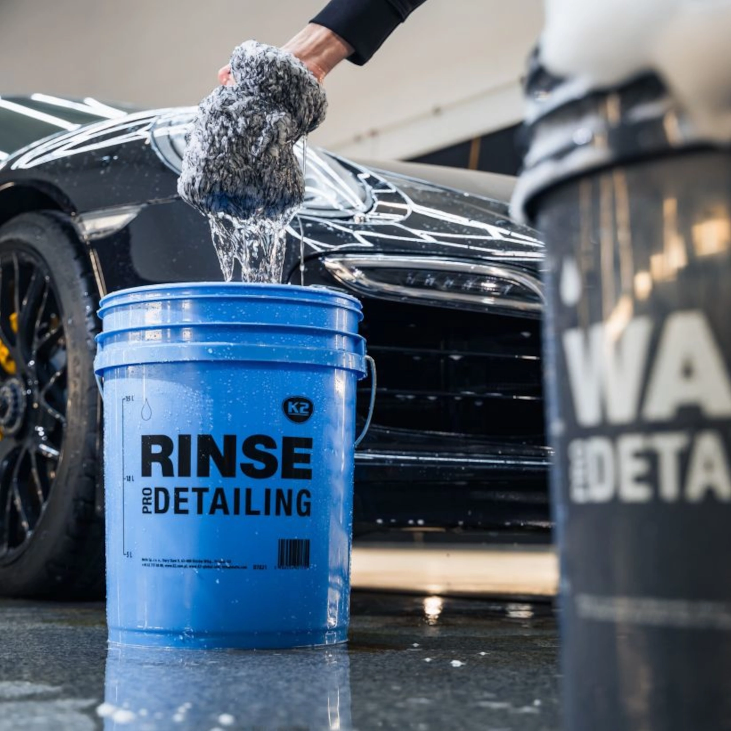 Blue K2 Rinse Bucket 20 litres HDPE with RINSE marking and graduated scale for two-bucket wash method