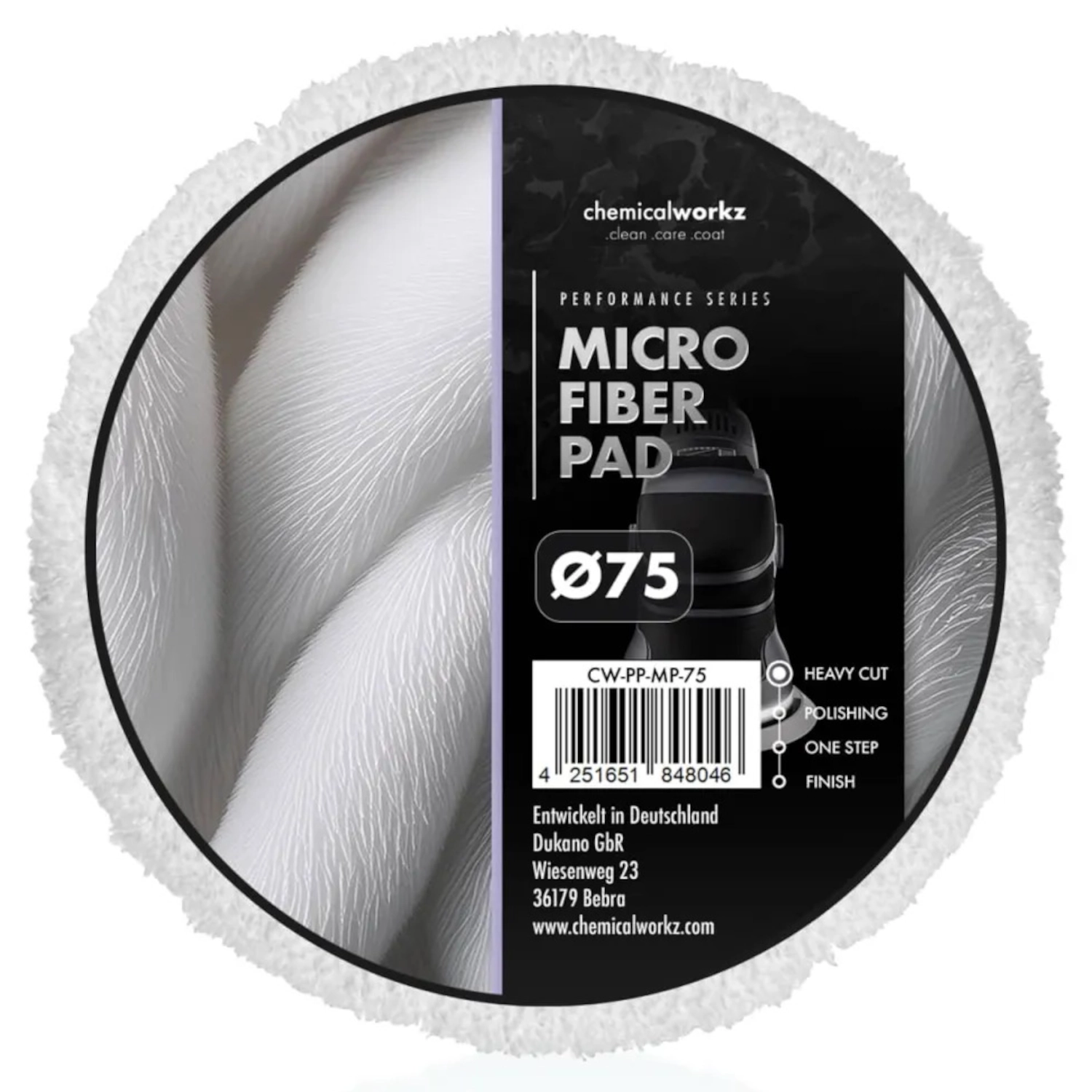Microfiber Performance Pad 75mm with edge protection for DA polisher, ChemicalWorkz New