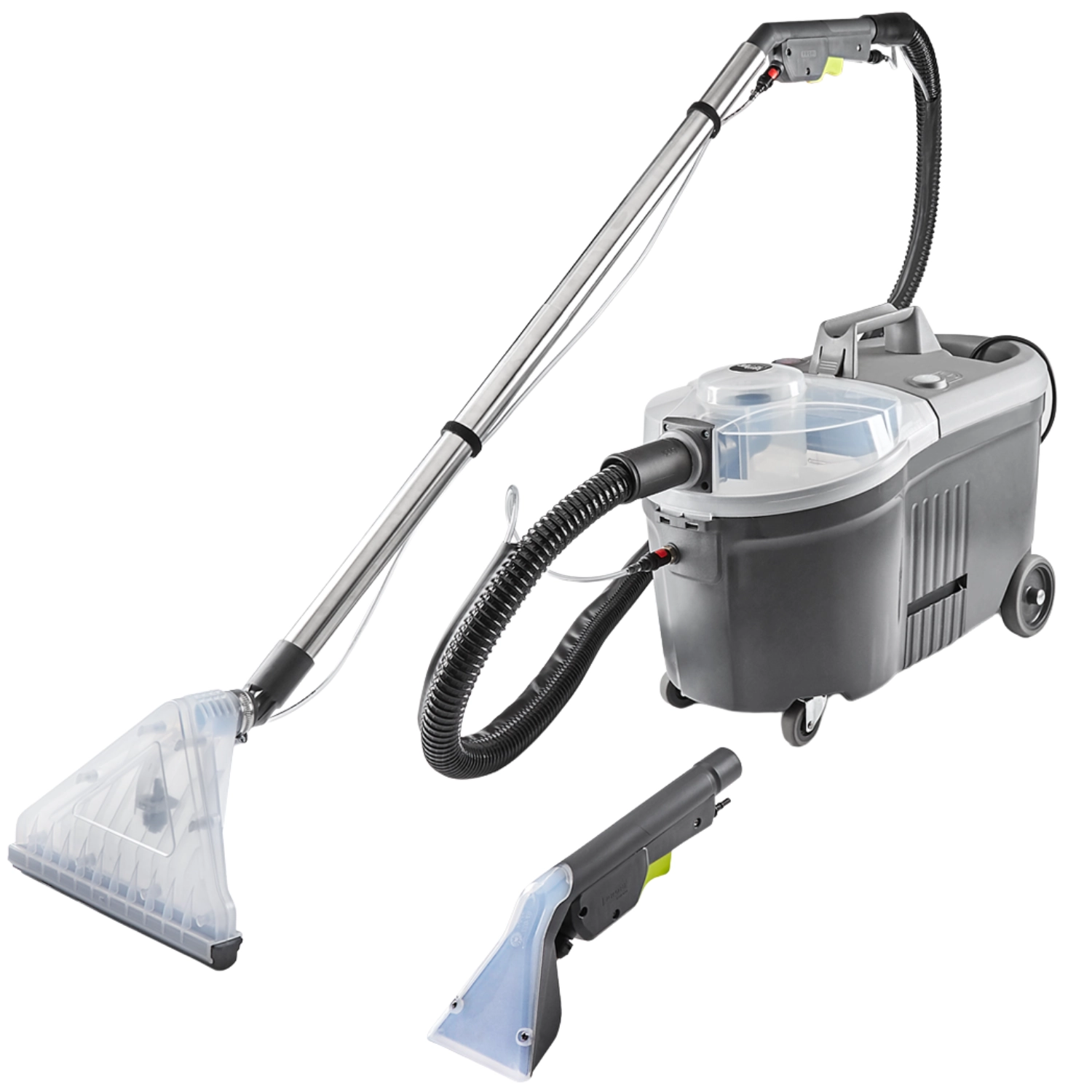 Carpet and hard floor extractor with 9L/7L tanks and 1410W Bypass motor for reconditioning workshops