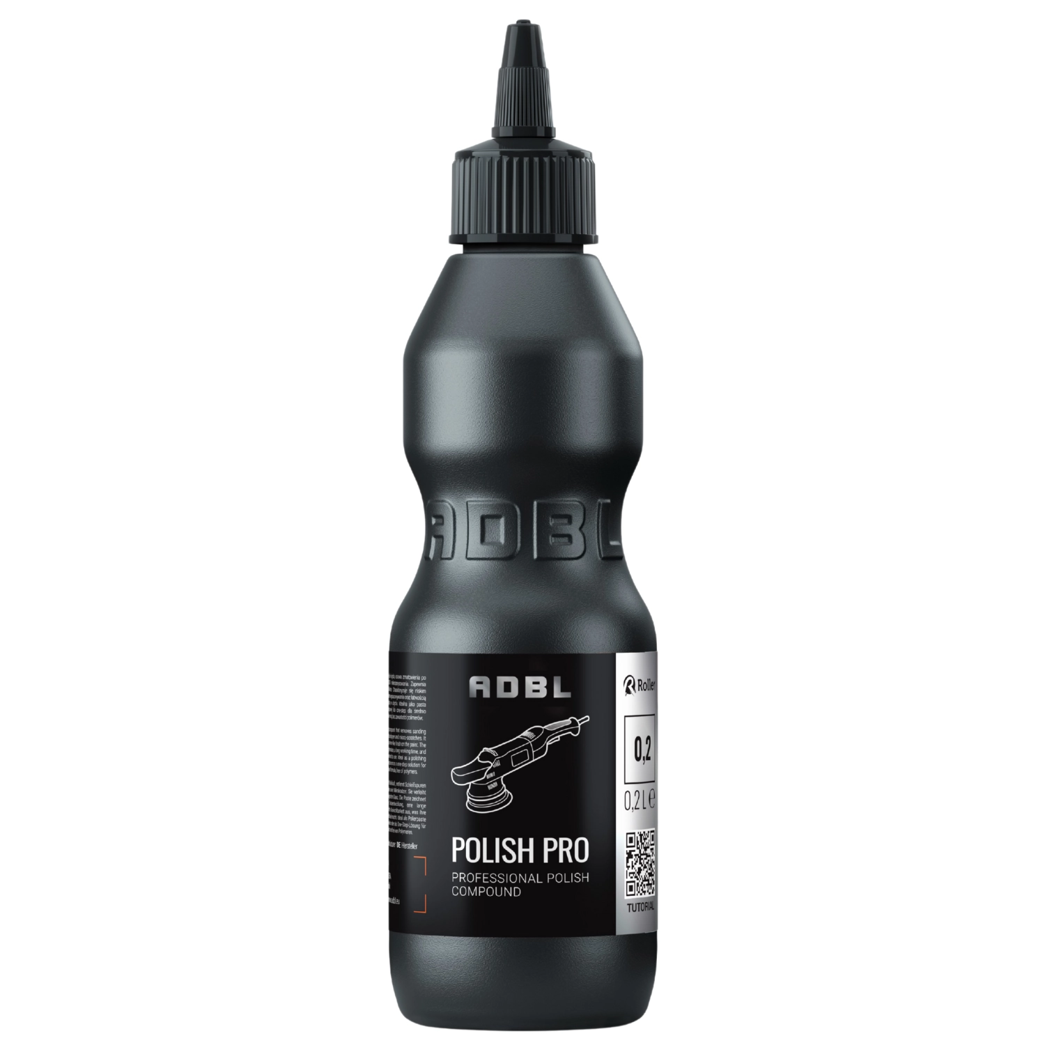 White bottle of ADBL Polish Pro polishing compound 0.2L with medium cut for car paintwork