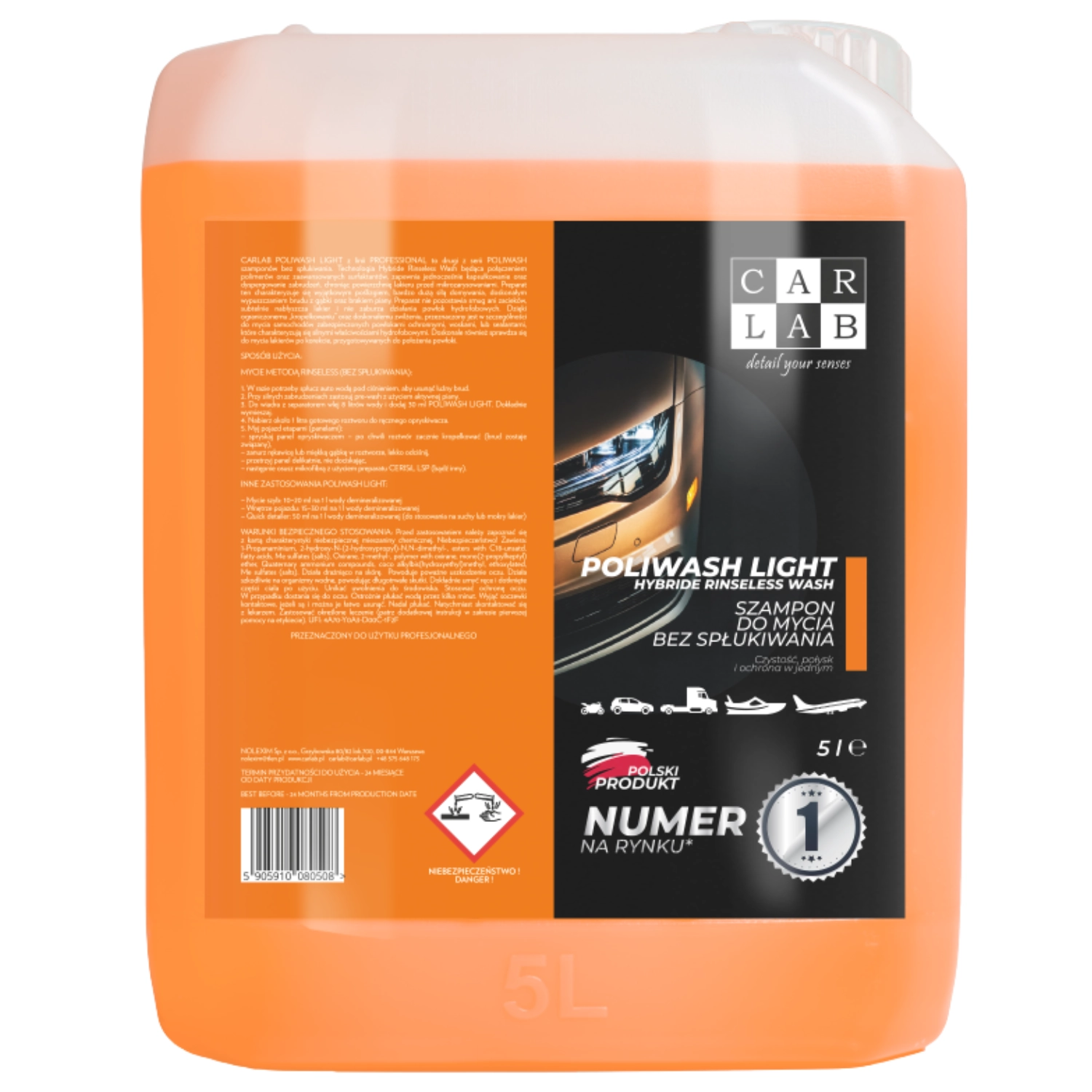 Rinse-free car shampoo 5L bottle with paint-safe formula and neutral pH, CarLab Professional