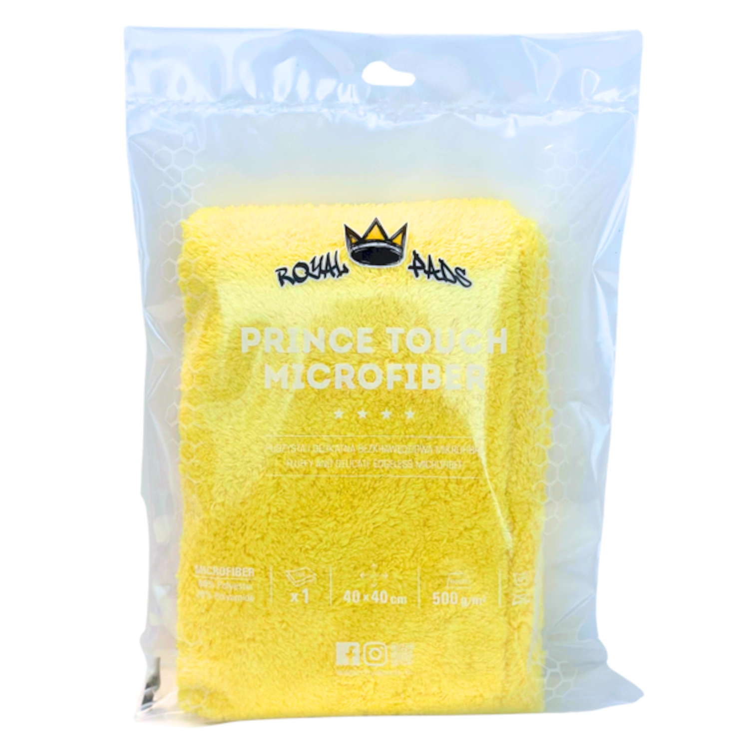 Yellow microfibre towel 500gsm 40x40cm with edgeless design from Royal Pads for detailing