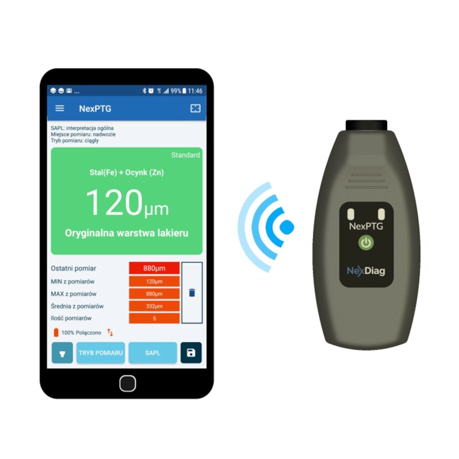 Färgdjupsmätare NexPTG Standard med flat sond och Bluetooth 4.0 från NexDiag