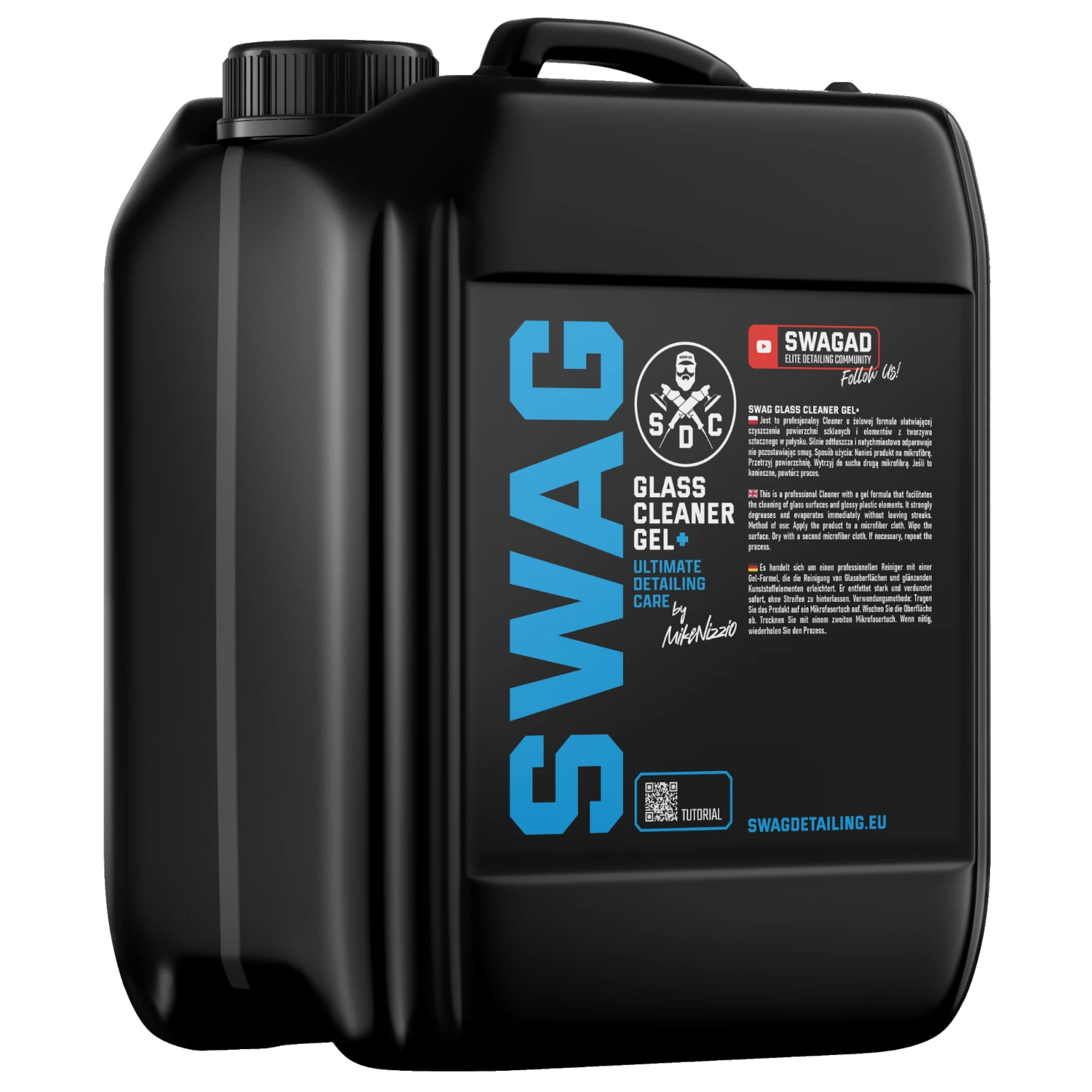 Gel-based glass cleaner 5L bottle with mint scent for streak-free car glass cleaning, SWAG Detailing Cosmetics