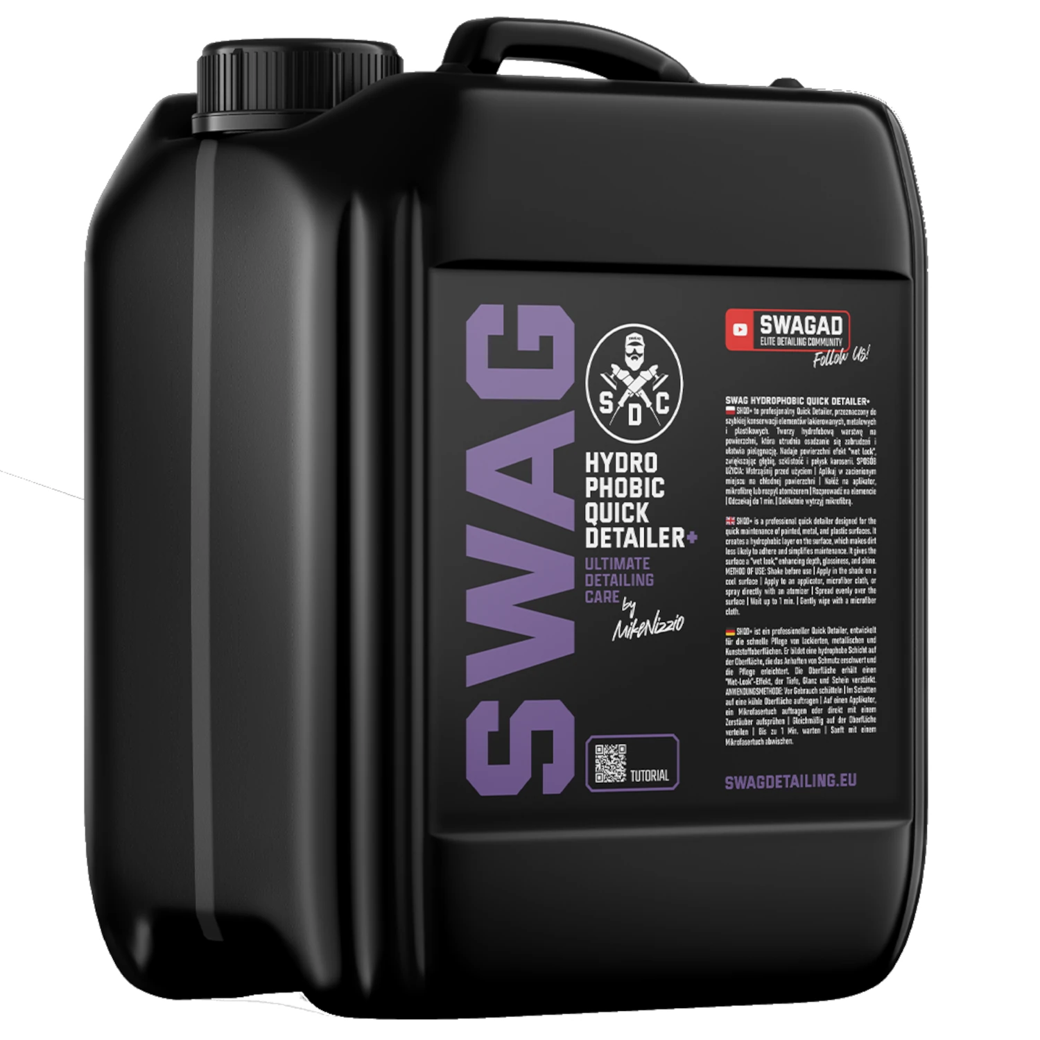 Hydrophobic Quick Detailer 5L with watermelon scent from SWAG Detailing Cosmetics for wet gloss effect
