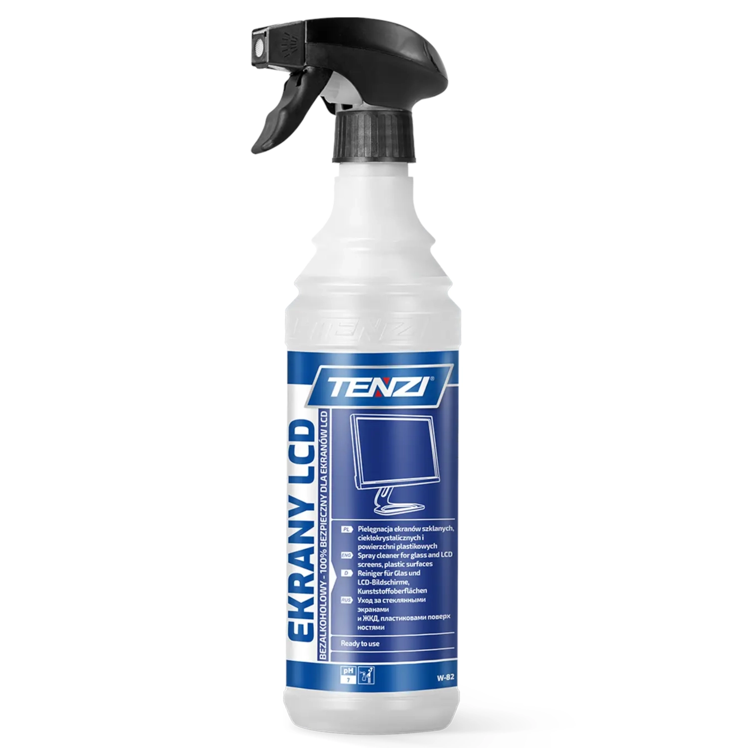 TENZI LCD Screen Cleaner 0.6L bottle, alcohol-free antistatic formula for screens and glass surfaces