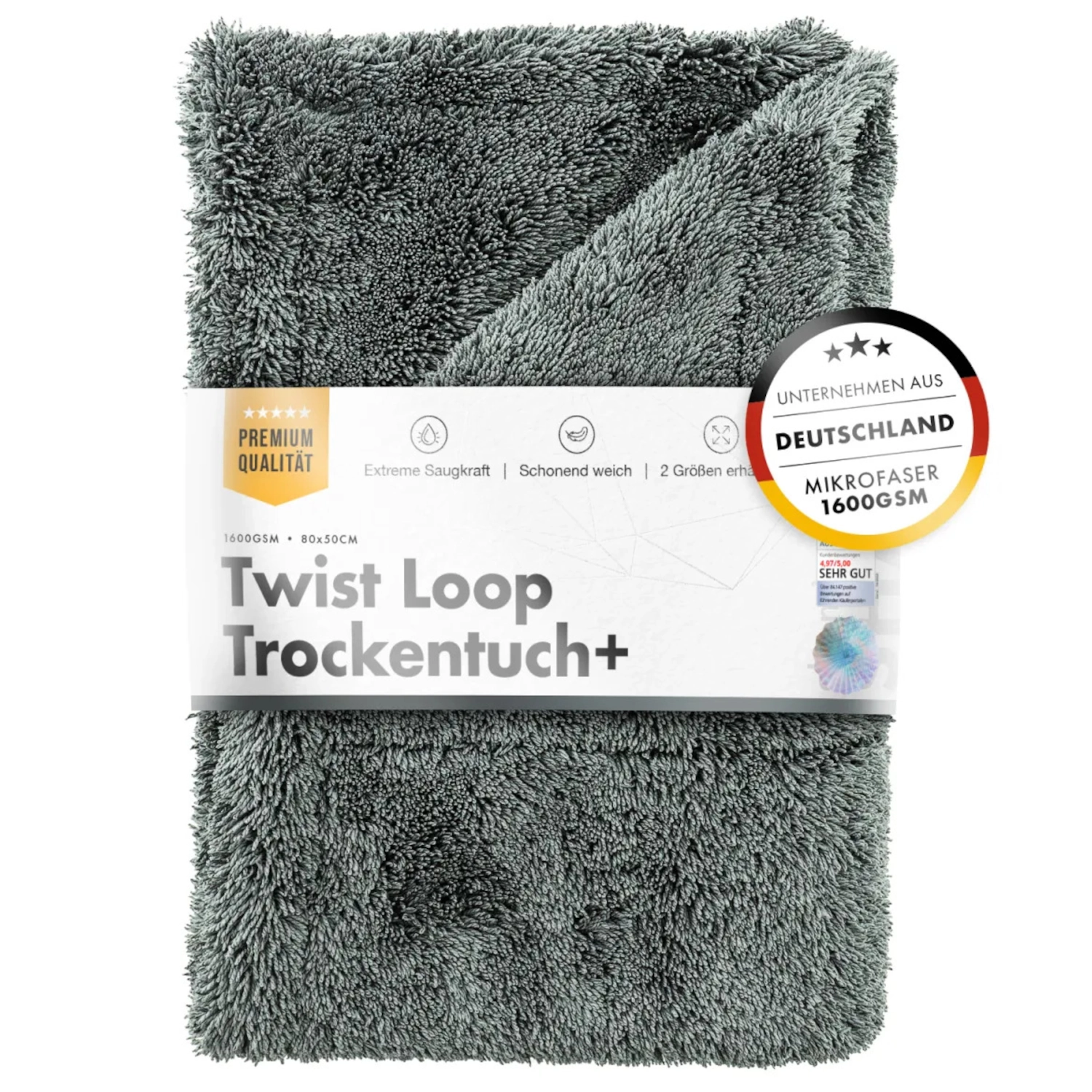 Chemicalworkz premium vriden mikrofiberhandduk, dubbelsidig och ultraabsorberande för ränderfri torkning. Hållbar och miljövänlig, perfekt för bilvård.