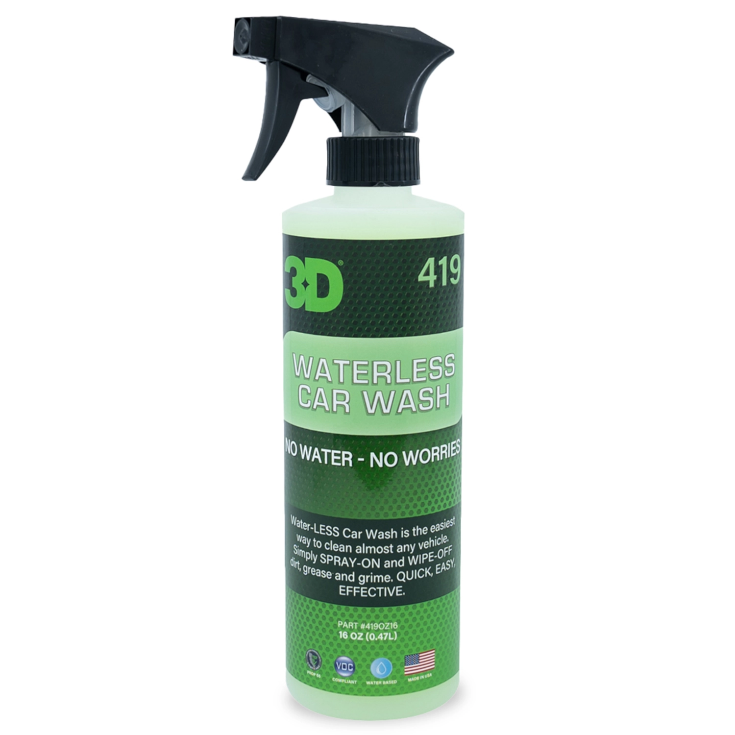 Vattenfri bilrengöring 3D Green Waterless 473ml sprayflaska med doft av grönt äpple