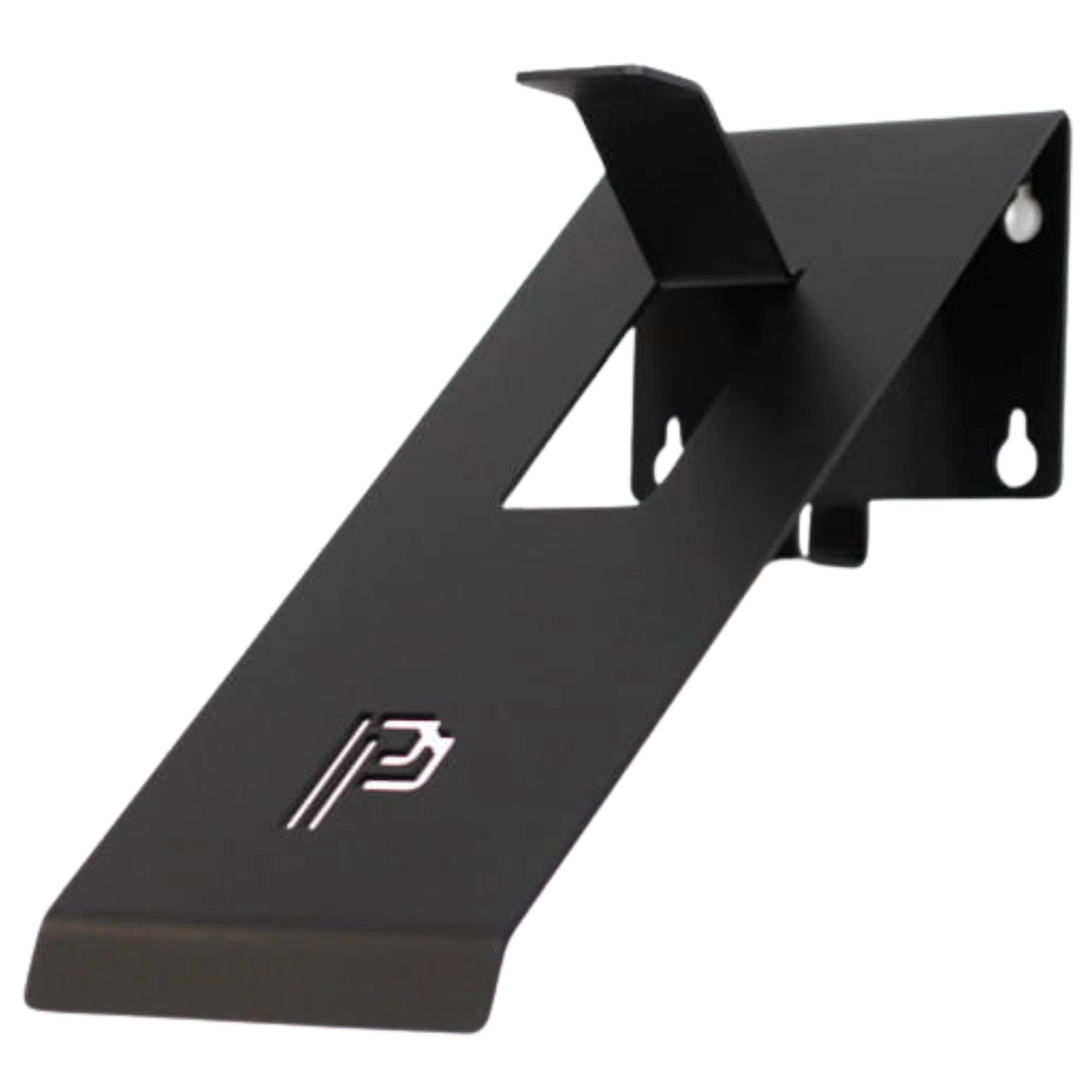 Black wall mount for motorcycle helmet and jacket in 3mm galvanised steel from Poka Premium 2