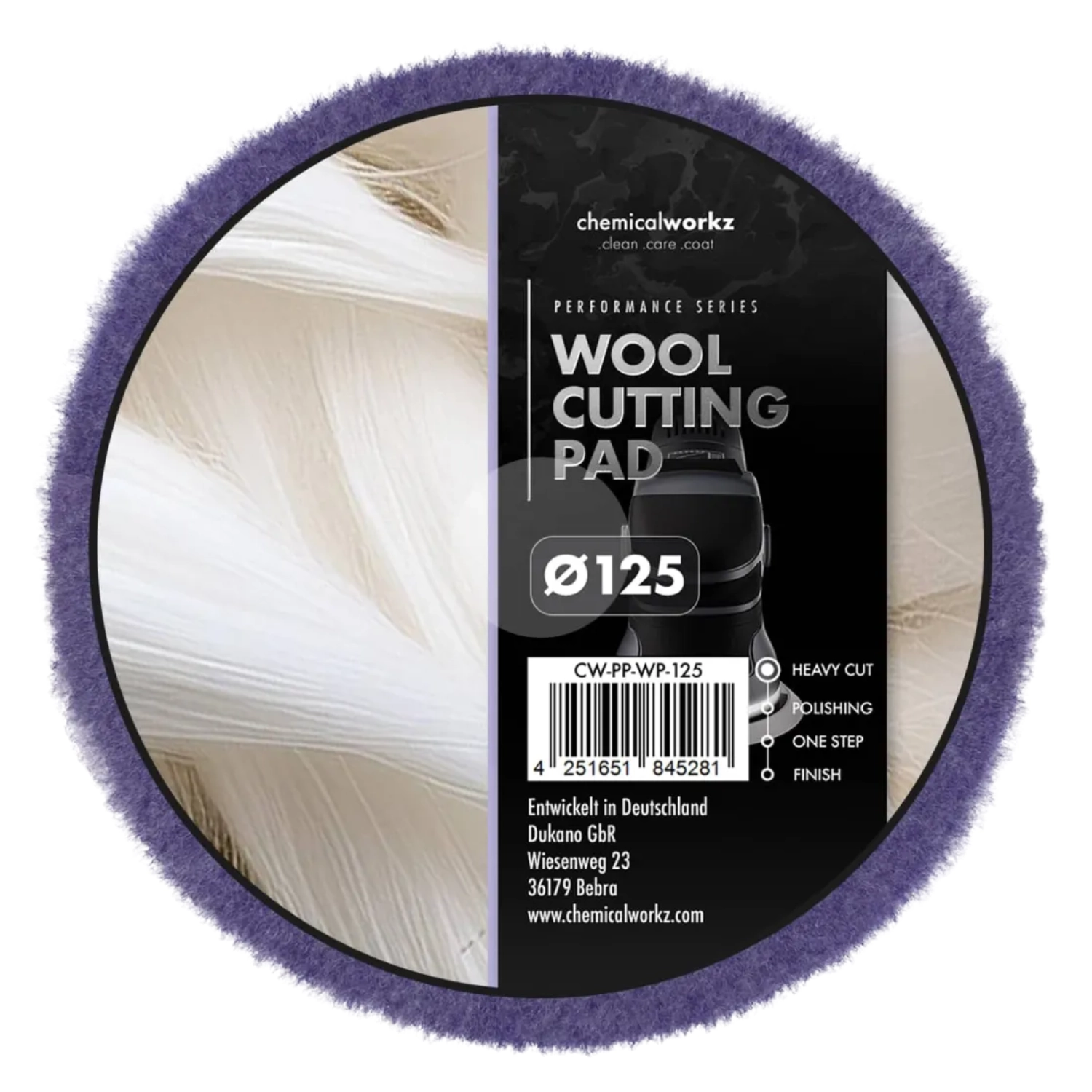 ChemicalWorkz New Wool Polishing Pad 130mm made of natural lambswool and polyester for heavy cutting