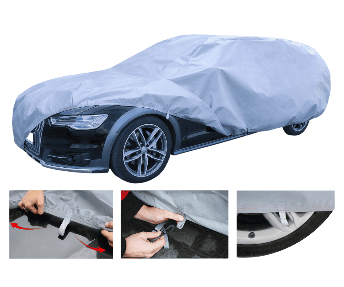 Grey NAVA Classic L1 Sedan car cover with elastic edges for saloon cars 455-480 cm